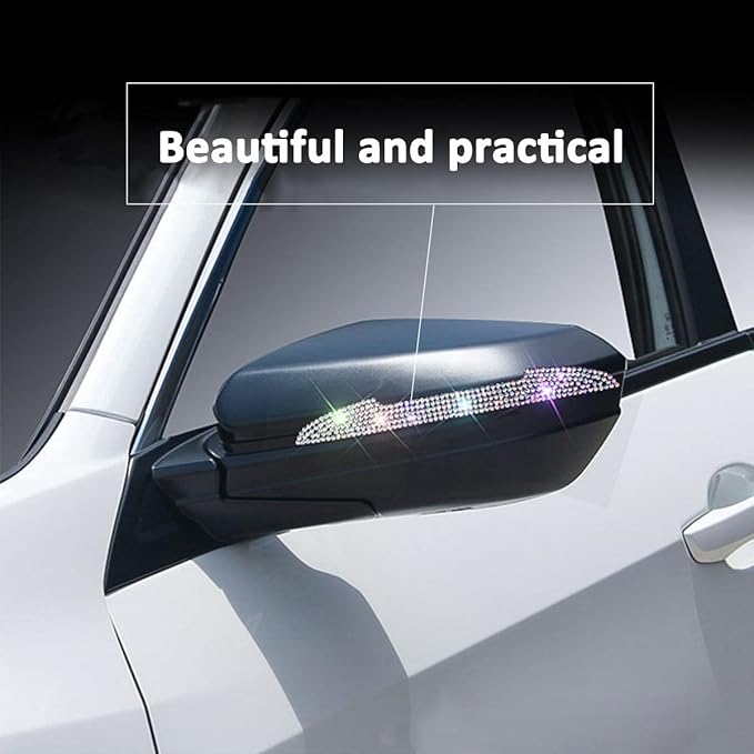 10PCS Bling Car Door Handle Reflective Trim Decals Stickers,Universal Rhinestone Door Side Rear View Mirror Scratch Resistant Protector Cover Car Accessories Black