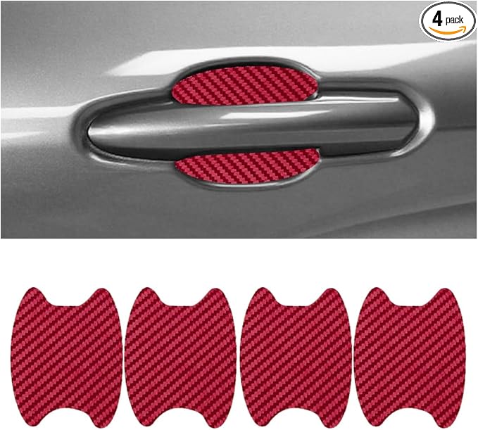 Car Door Handle Cup Protector, 4PCS Carbon Fiber Anti-Scratch Vehicle Door Handle Bowl Sticker, Self-Adhesive Automotive Paint Protective Film, Universal for SUV RV Truck (Wine Red)