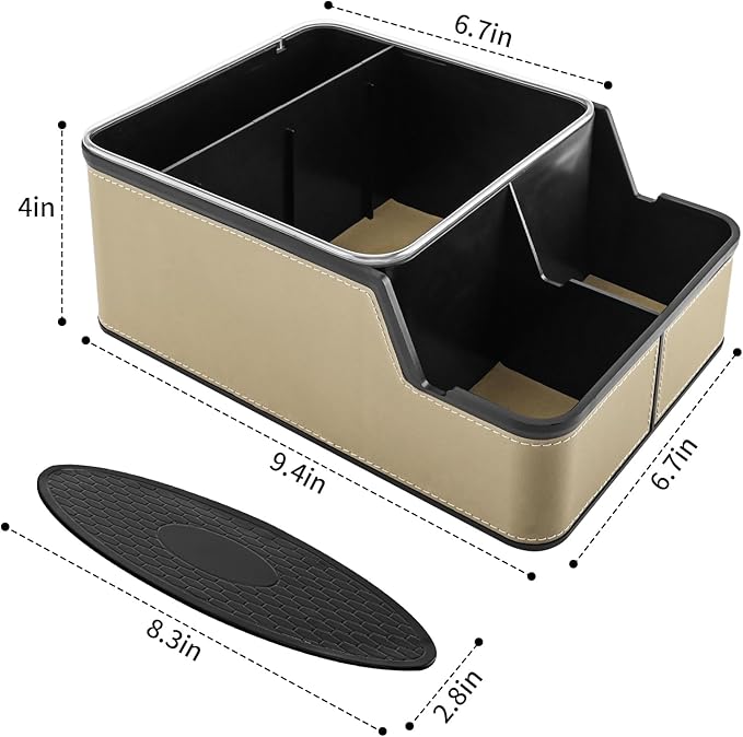 keketuohai Car Organizer Between Back Seat,Car Armrest Storage Box with 3 Compartment,Multifunctional Storage Box with Cup Holder Tray,Car Seat Organizer with Non-slip Mat(Beige)