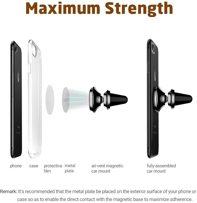 eTECH Magnetic Phone Car Mount Holder, Magnetic Mount Universal Air Vent for iPhone X / 8 Plus / 7 / 6S / 5S, Galaxy S5 / S6 / S7 / S8 / S9, Google Pixel, LG, & Other Smartphones (2Pack Silver)