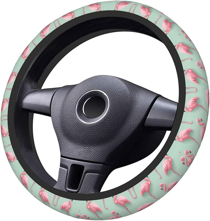 Tropical Flamingoes Neoprene Steering Wheel Covers Women Men Car Accessories, Universal 15 Inch Fit Auto, Suvs, Truck