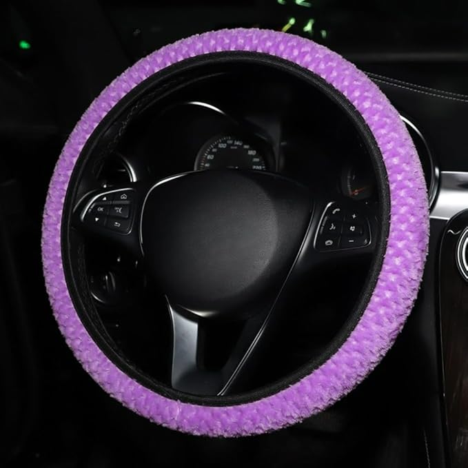 15 Inch Soft Dot Plush Steering Wheel Cover Anti-Slip Comfortable Winter Grip Universal Fit for Most Car Truck Vehicle SUV (Purple)