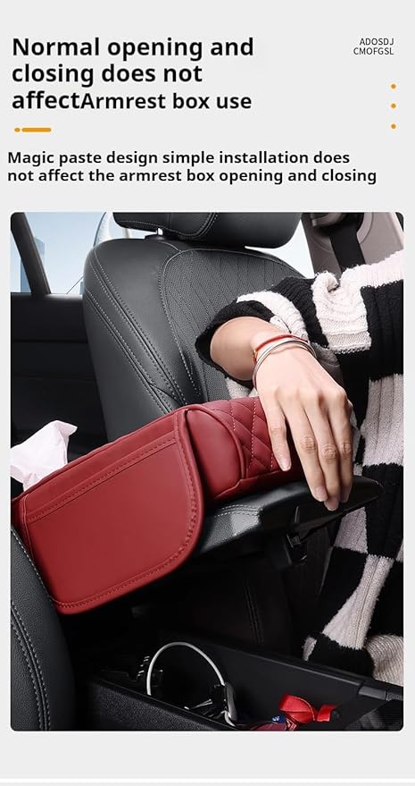 Center Console Cover Arm Rest Cover Cushion Leather Car Armrest Box Pad with Pocket and Tissue Box Auto Armrest Cover for Sedan Vehicle (Beige)