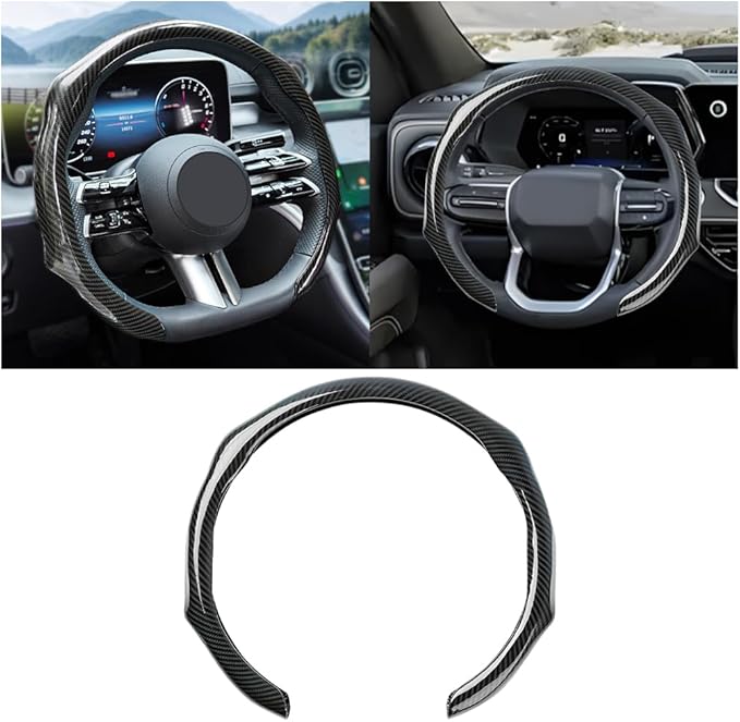 Carbon Fiber Car Steering Wheel Cover, Leather Non-Slip Vehicle Steering Wheel Cover for 14.5-15 Inch, Comfortable Auto Interior Protector Decoration Accessories, Universal Fit(Black)