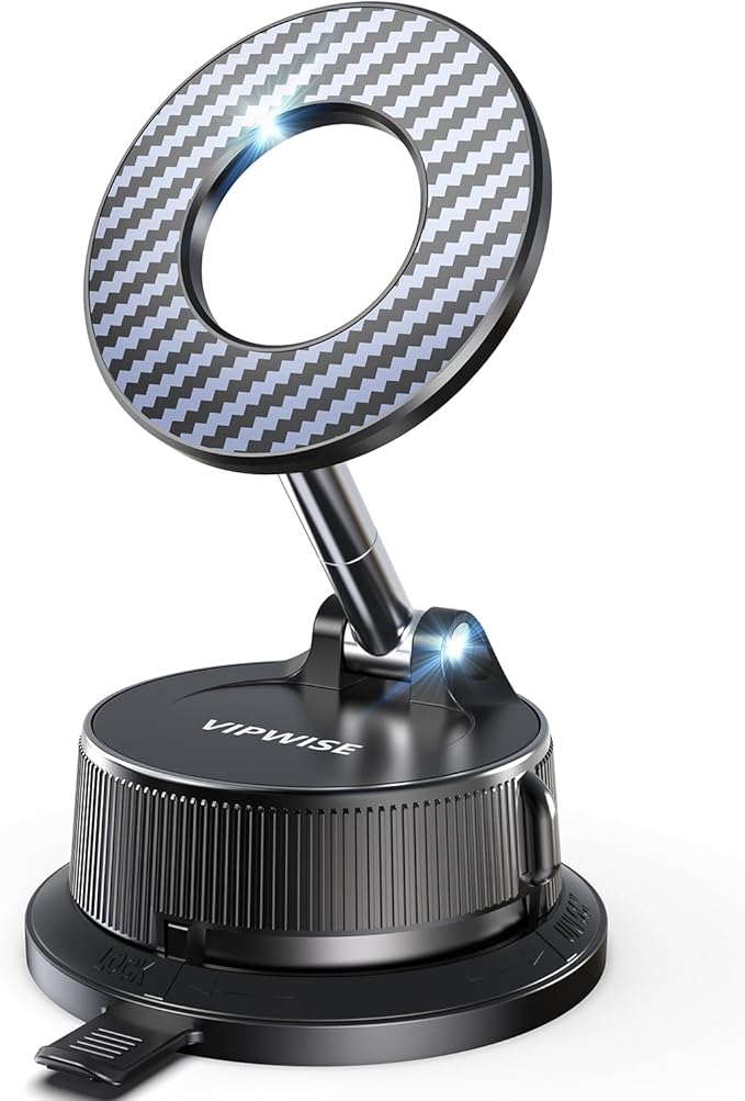 VIPWISE Magnetic Phone Holders for Your Car [89+LBS Suction & 3200gf Magnetic] 360° Adjustable Magsafe Car Phone Mount, Vacuum Suction Cup Car Mount for iPhone 17 Pro Max 16 15 14 13 12 Air Plus