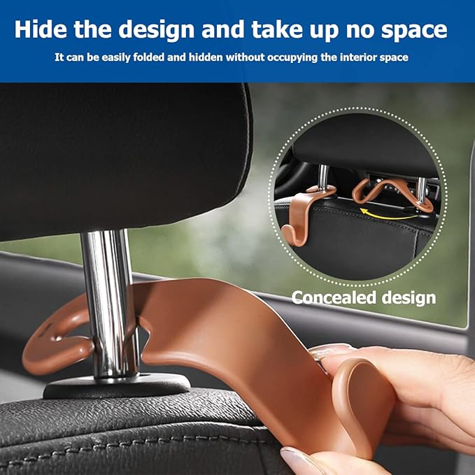 Car Back Seat Headrest Hooks, 4PCS Vehicle Backseat Storage Organizer Hanger, Multifunctional Auto Headrest Hidden Hook Universal for Handbag Purse Backpacks Bags and Groceries (Blue)