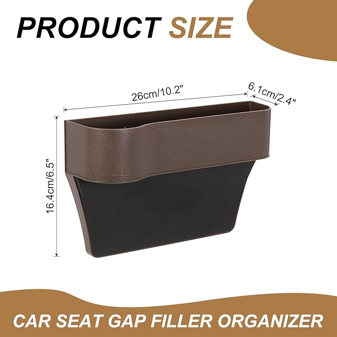 HARFINGTON Car Seat Gap Filler Organizer 10.2 x 6.5 x 2.4 Inch ABS Universal Car Organizer Storage Box Between Seat and Console (Left) with Cup Holders for Phone Sunglasses Keys, Brown