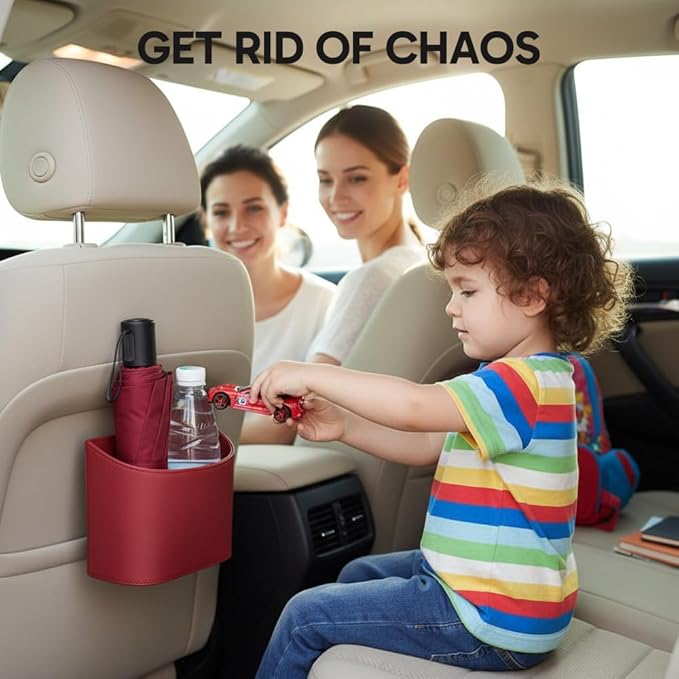 Universal Leather Car Door Cup Holder Trash Can, Leakproof Car Trash Bin,Multifunctional Back Seat Car Organizer for Hold Phones, Snacks, Drinks (A-Black)