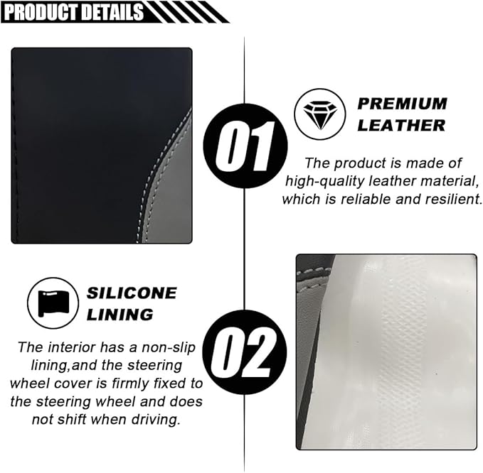 14.5"-15" Car Steering Wheel Cover, Microfiber Leather Cover, Anti-Slip Breathable Steering Wheel Decoration, Universal Steering Wheel Accessories for Diverse Cars (Gray)