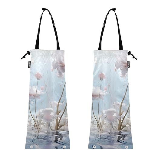 ALAZA Hanging Car Trash Bags Garbage Bag Trash Can for Back Seat Small White Flower Washable Storage Bag Retractable 2 Pack