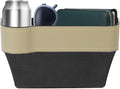HARFINGTON Car Seat Gap Filler Organizer 10.2 x 6.5 x 3.1 Inch ABS+Leather Universal Car Organizer Storage Box Between Seat and Console (Left) with Cup Holders for Phone Keys, Beige