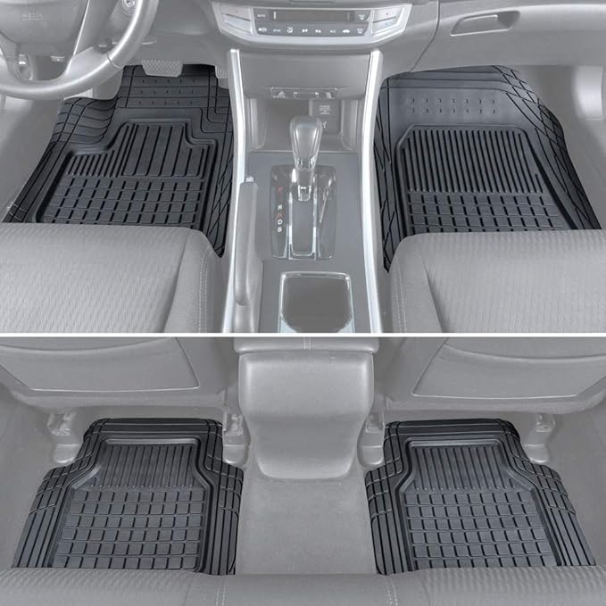 Motor Trend FlexTough Rubber Car Floor Mats and Rear Cargo Trunk Liner Mat, Full Set Trim-to-Fit Performance Heavy Duty Auto SUVs Trucks Cars Vans, Non-Slip Deep Dish Grid Weatherproof Waterproof