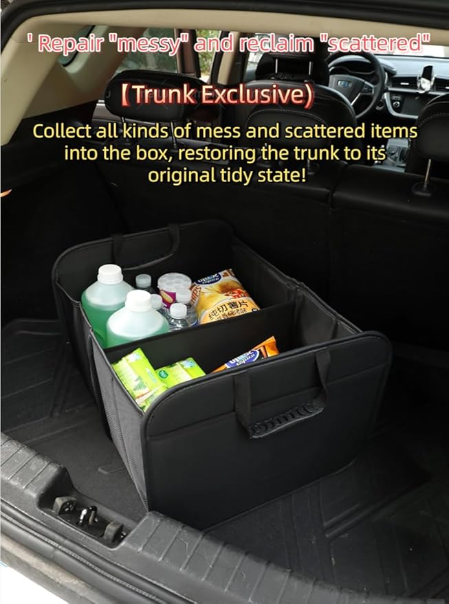 Zenithide Car Trunk Organizer with, Collapsible Car Trunk Storage Organizer, Car Organizer and Storage for SUV, Truck, Sedan 21.7x17.7x13.4 Inches (Black)