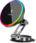 Lecork for Magsafe Car Mount Charger, 15W Magnetic Wireles Car Charger for iPhone 12 13 14 15 16 Series, Stick On Dashboard Phone Holder Mount for Samsung S25 Series, Zinc Alloy Shell, Black