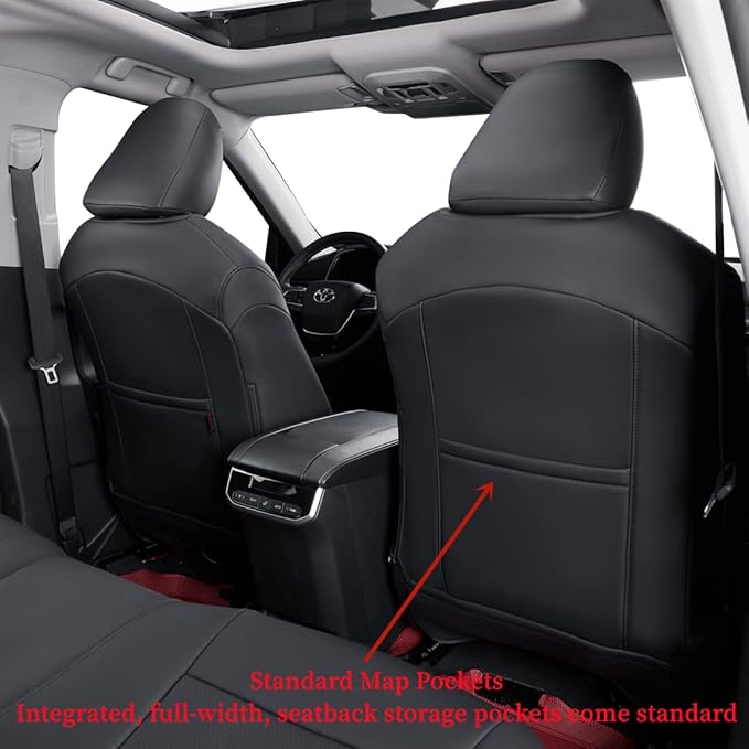coverdream Grand Highlander Seat Covers Full Set for 2024 2025 2026 Toyota Grand Highlander SUV Seat Cushion,2nd Row w/Captain Seats,Fully Covered,Luxury Leather Car Seat Protector(Black & Diamond)