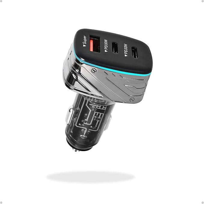 NOUOWA 82.5W USB C Car Charger, 3-Port (Dual Type-C Port & USB-A), Compact Fast Charging, Soft Blue Light, Cigarette Lighter Adapter for iPhone 16e/15/14, Galaxy S25/S24, Google Pixel, iPad & MacBook
