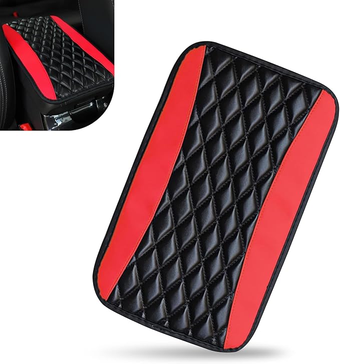 Car Center Console Cover, Leather Armrest Seat Cover Protector, Universal Waterproof Armrest Pad, Car Decoration Accessories, Fit for Most Cars, Vehicles, SUVs (Red)