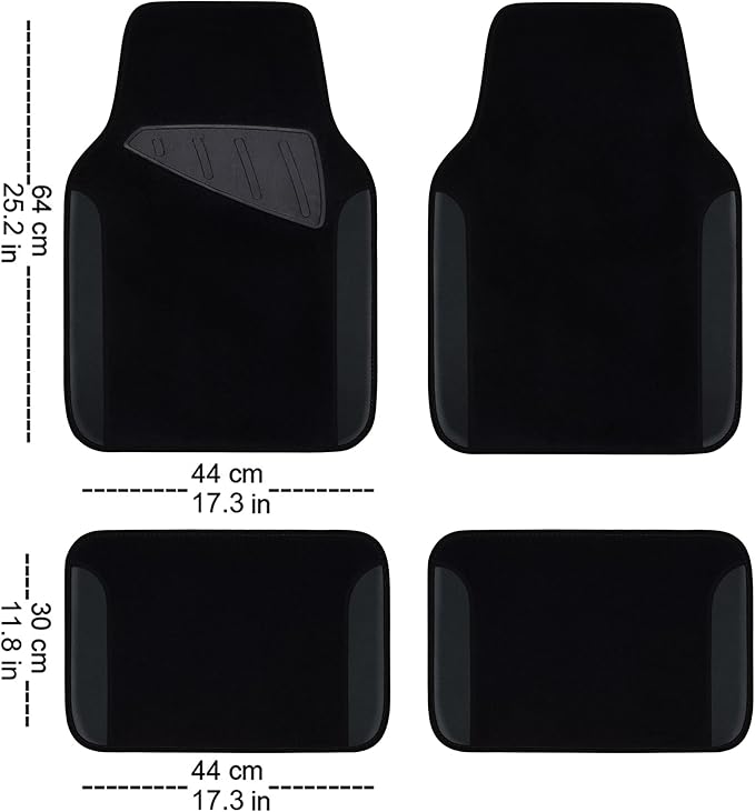 CAR PASS Leather Two Front Car Seat Cover; 4Pcs Waterproof Car Floor Mats & Steering Wheel Cover,Universal Fit Airbag Compatible Automotive Interior Covers (Combo Set, Black)