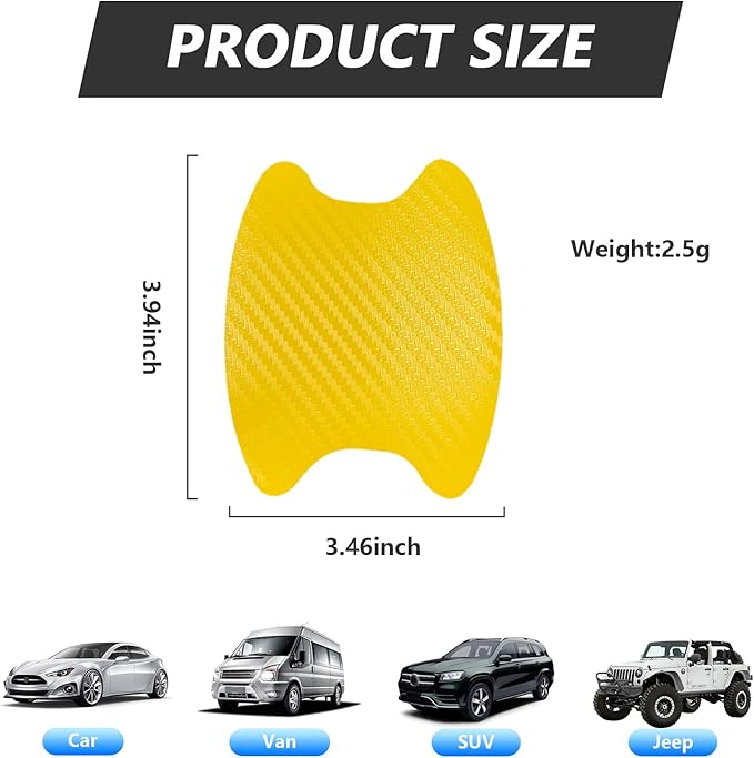 Kewucn 4PCS Car Door Handle Sticker, Carbon Fiber Auto Door Side Handle Protective Films, Anti-Scratch Vehicle Door Cup Protector, Universal Exterior Accessories for Most Cars (Yellow)