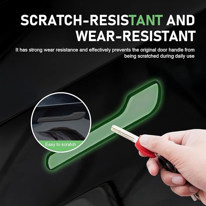 Hugwits 4 PCS Car Door Handle Covers, Scratch-Resistant Glow-in-The-Dark Door Handle Protector, Anti-Scratch Decorative Film, Compatible with 2017-2024 Model 3 2020-2024 Model Y (Green)