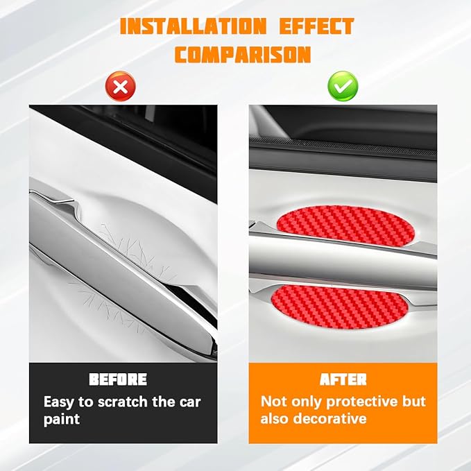 Car Door Handle Cup Protector, 4PCS Carbon Fiber Anti-Scratch Vehicle Door Handle Bowl Sticker, Self-Adhesive Automotive Paint Protective Film, Universal for SUV RV Truck (Red)