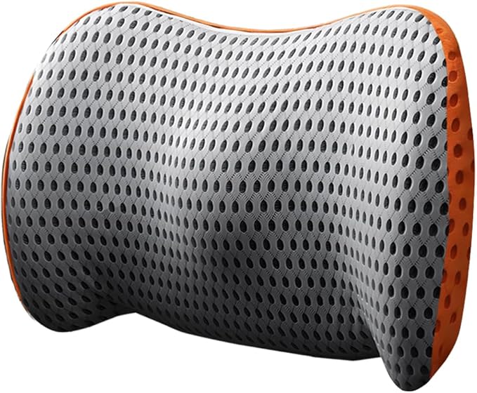Car Lumbar Support Pillow, Memory Foam Ergonomic Vehicle Lower Back Support Cushion for Back Pain Relief and Sciatica, Automotive Seat Lumbar Pillow, Universal for Vehicles (Gray/Orange)
