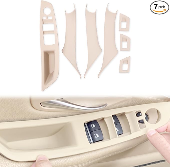 7pcs No-Remove Interior Door Pull Handle Sticky Cover for BMW 5 Series F10/F11 520,523,525,528,530,535 (2010-2016) Fits Driver & Passenger Side Window Switch Armrest Panel (Beige)
