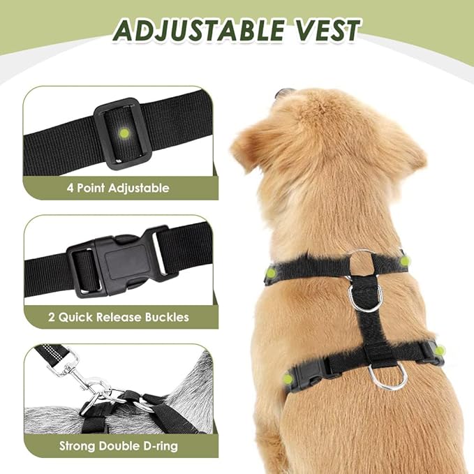 Lukovee Dog Seat Belt for Car, Adjustable Dog Car Harness for Large Medium Small Dogs, Soft Padded & Breathable Mesh Dog Seatbelt with Car Vehicle Connector Strap (Black Double Clip,Large)