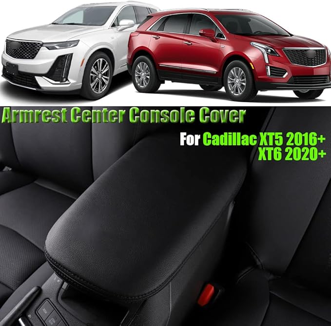 BOYOUS Car Armrest Cover Waterproof Center Console Pad Covers Scratch Resistance Leather Protector Interior Decoration Accessories Fit for Cadillac XT5 2016-2025 XT6 2020-2025（Black Stitches）