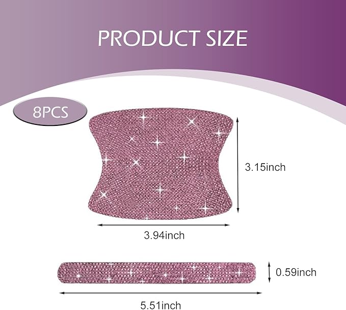 8PCS Bling Car Door Handle Protectors, Shiny Auto Doors Bowl Protective Sticker, Crystal Rhinestone Door Handle Scratch Decals, Auto Vehicle Protector Decor Covers (Pink)