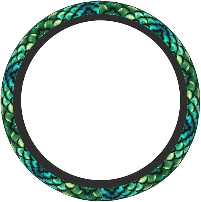 Neoprene Steering Wheel Cover Bright Green Pastel Mermaid Scales Car Steering Wheel Cover Universal Fit for Most Cars