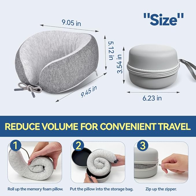 Letumalos Memory Foam Neck Pillow for Travel Adjustable Airplane Pillow 100 Percent Memory Foam Ergonomic Support for Sleeping on Flights Cars Office Home Use for Adults Men Women