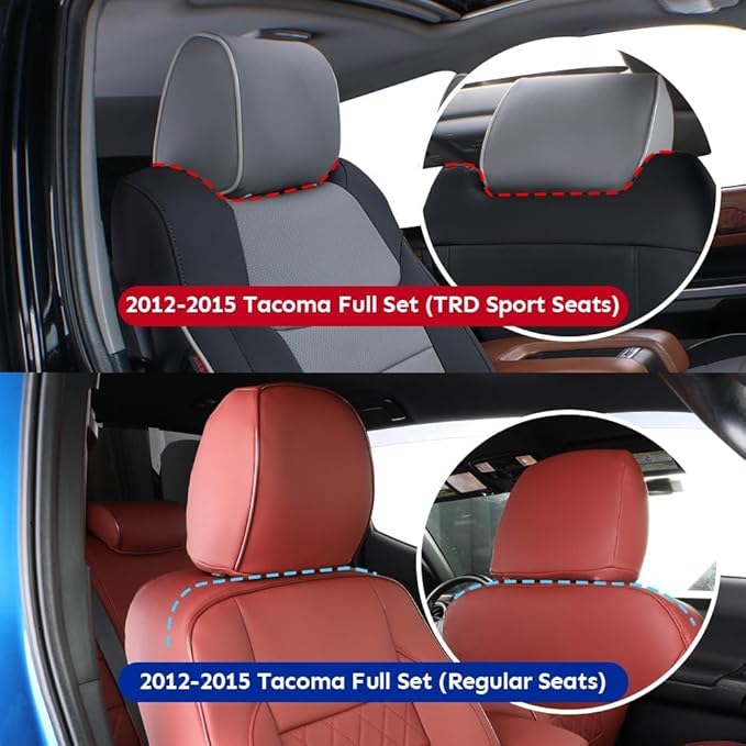 coverdream Tacoma Seat Covers Custom Fit for 2005-2011 Toyota Tacoma Double Cab/Crew Cab(TRD Sport Seats),Fully Covered Faux Leather Seat Protector-Full Set(Black & Diamond)