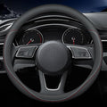 Carodi Latest Nappa Leather car Steering Wheel Cover, Stylish Non-Slip Leather car Interior 15 inches Universal（Black）