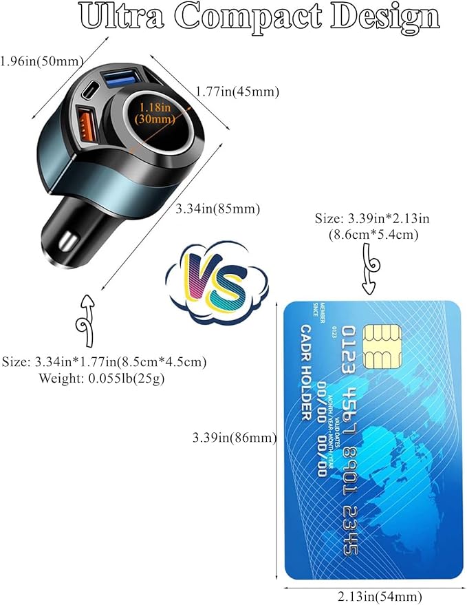 [4IN1&QC3.0] Cigarette Lighter Splitter Adapter, Car USB Charger Adapter Multi Port, 12V-24V Car Adapter Compatible with iPhone 16 Pro Max/15/14/13/12/11/XS/XR/8/7,Samsung S10/20/21/Plus, Dash Cam etc