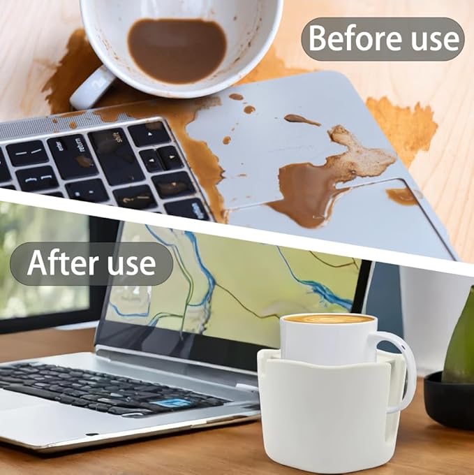 Anti-Spill Cup Holder, FINTHECH Desk Cup Holder,Silicone Suction Cup Holder for Smooth Flat Desk，Holds Cups (White).