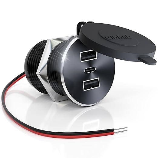 RV USB Outlet 72W All-Aluminum 12V/24V 3 Charging Ports, GIBBAB 36W PD3.0 Type-C+2 18W QC3.0 Fast Charging Socket, Waterproof Cover Recessed Mount Car Charger Cigarette Lighter Replacement for Camper