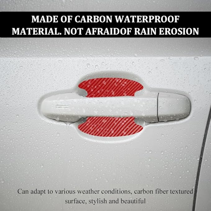 4PCS Car Door Handle Scratch Protectors, Car Door Handle Sticker, Carbon Fiber Anti-Scratches Auto Bowl Protectors, Waterproof Cup Paint Guard Protective Films for Most Vehicles (Red 4PCS)