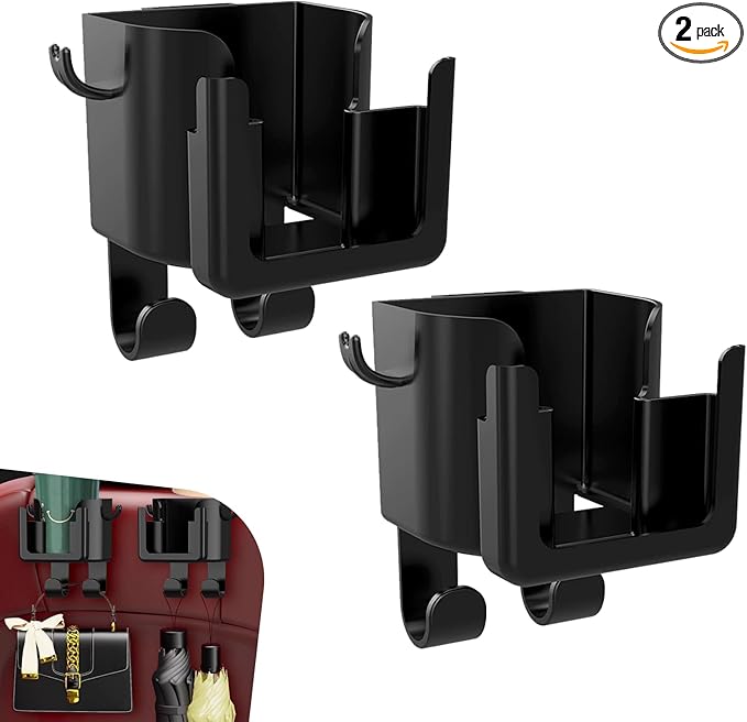Car Headrest Cup Holder, 3-in-1 Multifunctional Vehicle Backseat Organizer for Phone Cup Holder Bag, Large Capacity Back Seat Organize Accessories, Universal for Most Vehicles (Black)