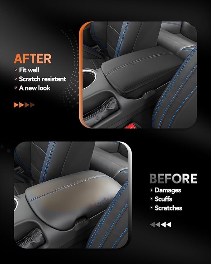 CDEFG for Ford Mustang 2024-2025 2026 Center Console Cover Armrest Box Cover for Mustang 2024 2025 2026 Accessories Console Arm Rest Protector Thickened White Line