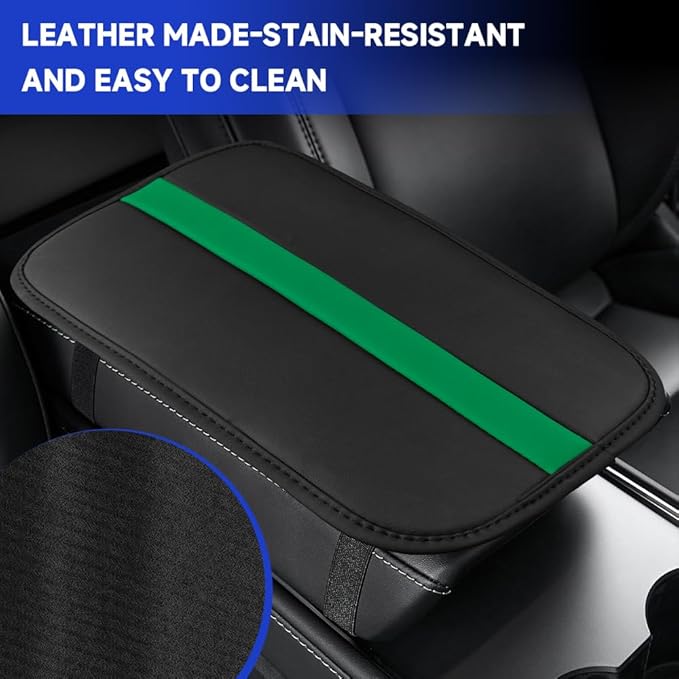 Car Center Console Cushion Pad, Arm Rest Cover for Car, Leather Waterproof Auto Armrest Seat Box Protector, Auto Armrest Storage Box Accessories Fits for Most Vehicles, SUVs, Trucks (Green)