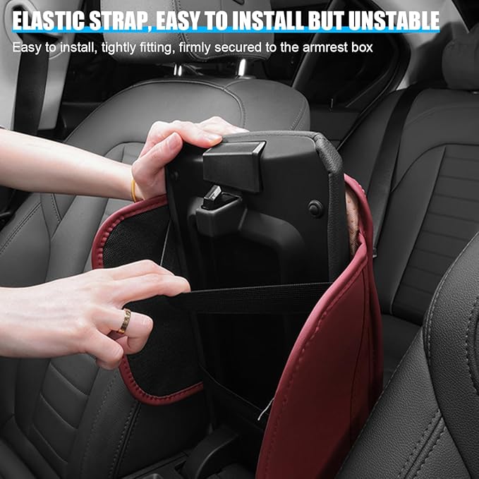 Car Center Console Cover, Leather Vehicle Armrest Cover Cushion with 2 Storage Bags, Automotive Interior Arm Rest Seat Box Pad Accessories, Universal for SUV Sedan Truck (Wine Red)