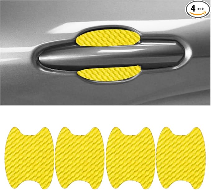 Car Door Handle Cup Protector, 4PCS Carbon Fiber Anti-Scratch Vehicle Door Handle Bowl Sticker, Self-Adhesive Automotive Paint Protective Film, Universal for SUV RV Truck (Yellow)