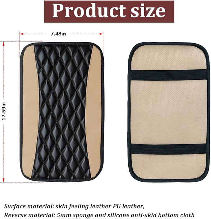 Moly Magnolia Car Center Console Cushion Pad, Universal Leather Waterproof Armrest Seat Box Cover Protector,Comfortable Car Decor Accessories Fit for Most Cars, Vehicles, SUVs (Beige)