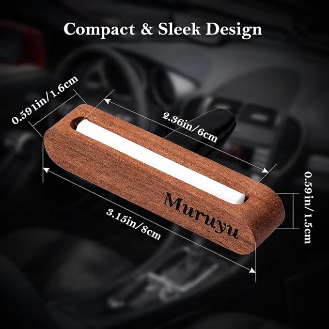 Muruyu [2-Pack] Natural Sapele Wood Car Diffuser with Vent Clip, Refillable Car Air Freshener for your own Essential Oils (No Oils Included), Premium Auto Interior Accessories