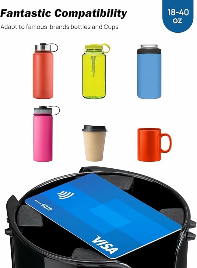 JOYTUTUS Car Cup Holder Expander with Adjustable Base, Fit Diameter of 3.0-3.25 Inches Car Cup Holder, Compatible with Hydro Flask,Yeti, Large for Hold 18-40 Oz Bottles and Mugs (Black)