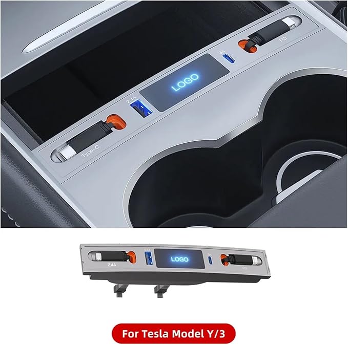 27W Quick Charger USB Shunt HUB Intelligent Docking Station Car Adapter Powered Splitter Extension，Compatible for Tesla Model 3 Model Y(A-pple and A-pple)