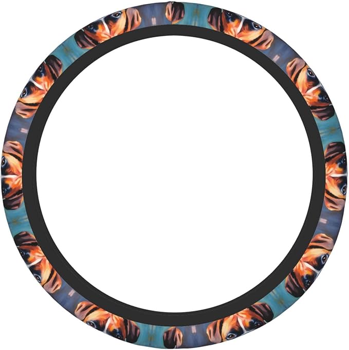 Animal Boxer Dog Portrait Neoprene Steering Wheel Covers Women Men Car Accessories, Universal 15 Inch Fit Auto, Suvs, Truck