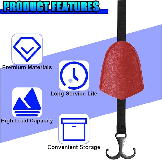 2PCS Car Seat Hooks for Headrest, Leather Car Seat Back Storage Hanger with Double Hooks, Universal Hidden Auto Organization Accessories for Purses, Bags, Umbrellas, Handbags (Red)