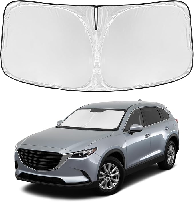 for Mazda CX-9 2016-2025 Windshield Sun Shade - 4 Layers Car Sunshades for Front Windows Shade Cover Custom Fit CX-9 Sun Visor 240T Retractable Shade Blocks UV Rays Car Accessories
